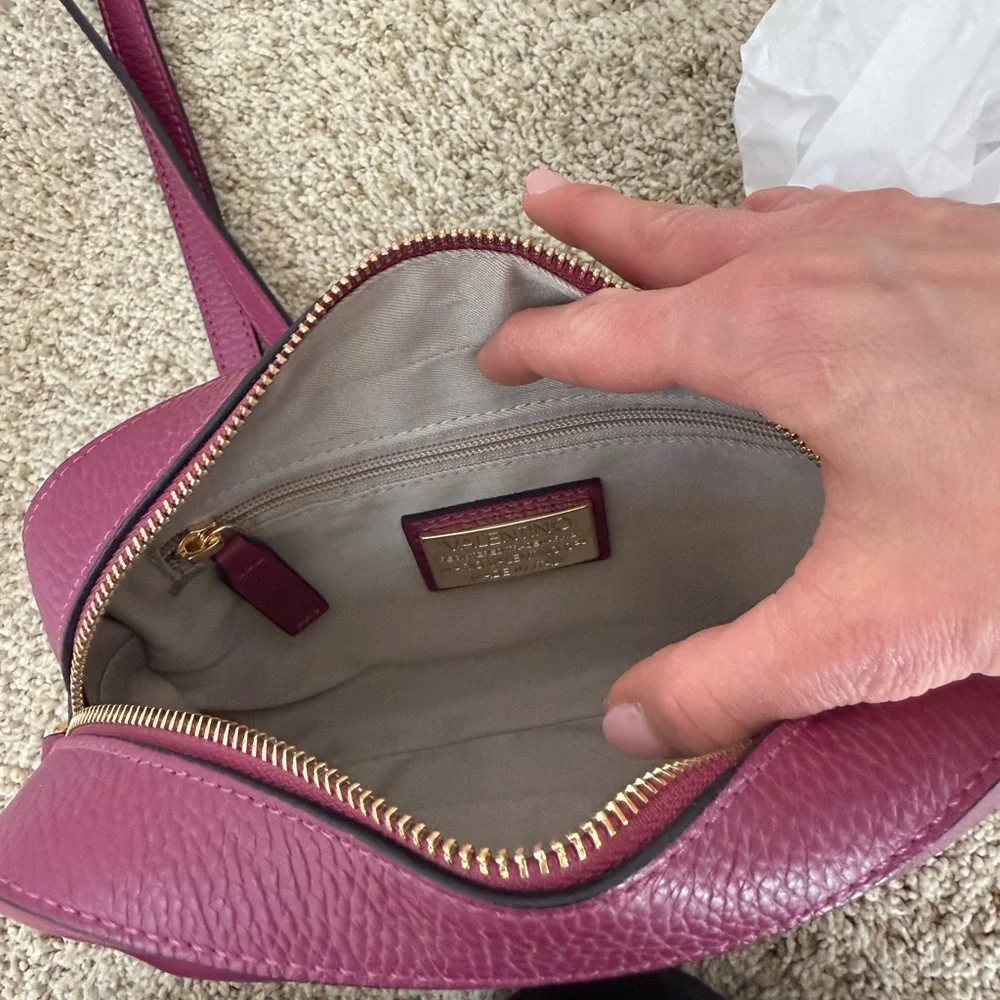 NWT Valentino Leather Camera Crossbody Bag Dark Magenta